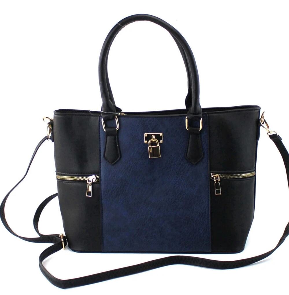 Women's Fashionable Tote Bag Black/Blue Accented